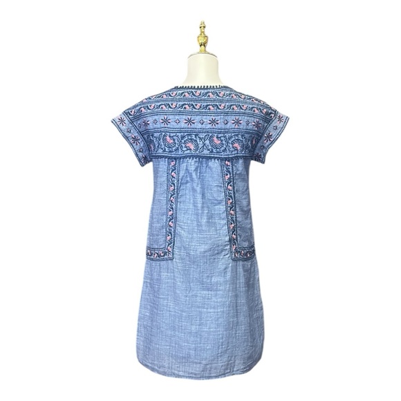 Chelsea & Violet Short Sleeve Cotton Embroidered Lined Chambray Dress - Picture 10 of 10